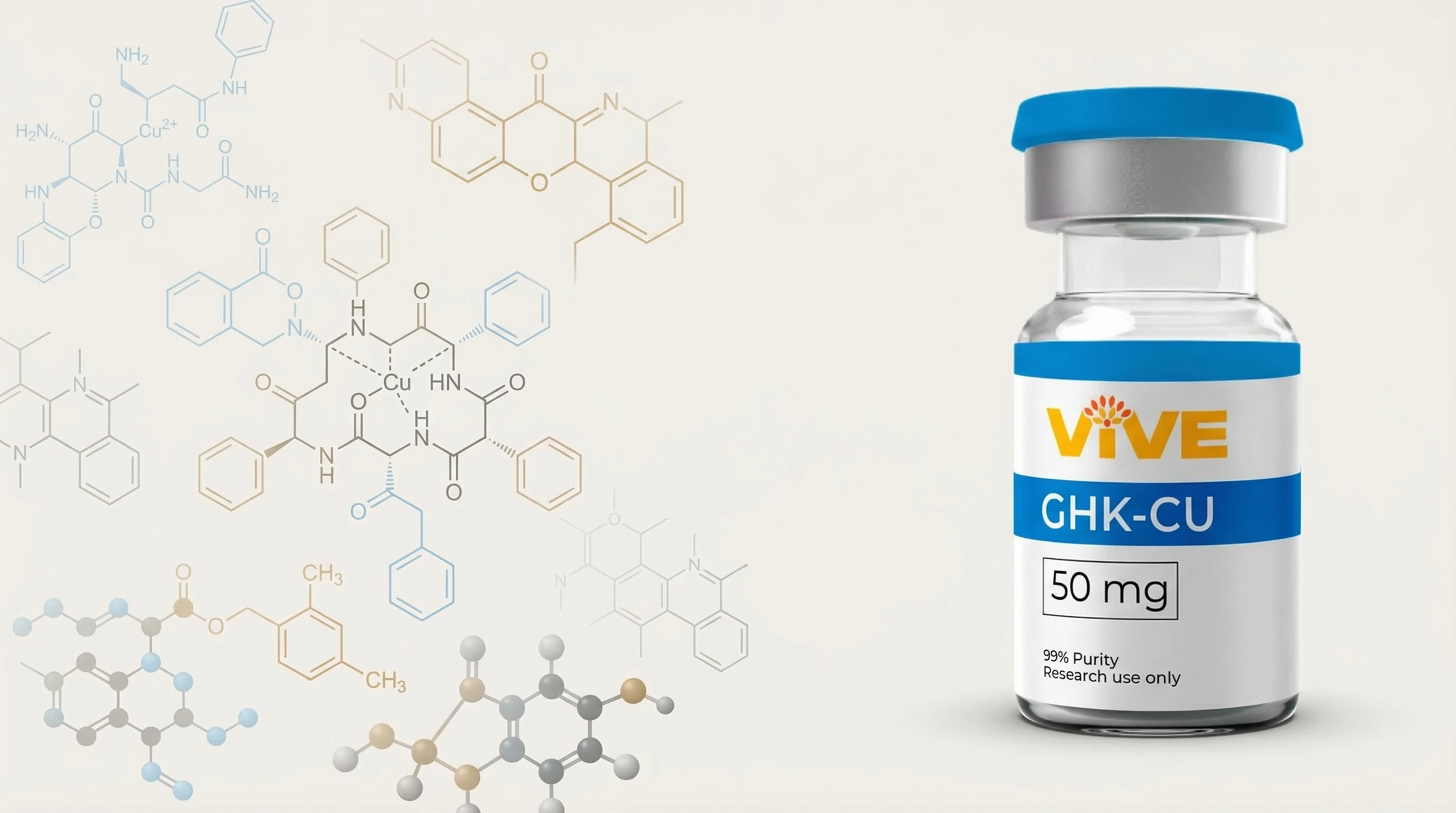 GHK-Cu peptide vial in clinical research lab environment with ambient lighting
